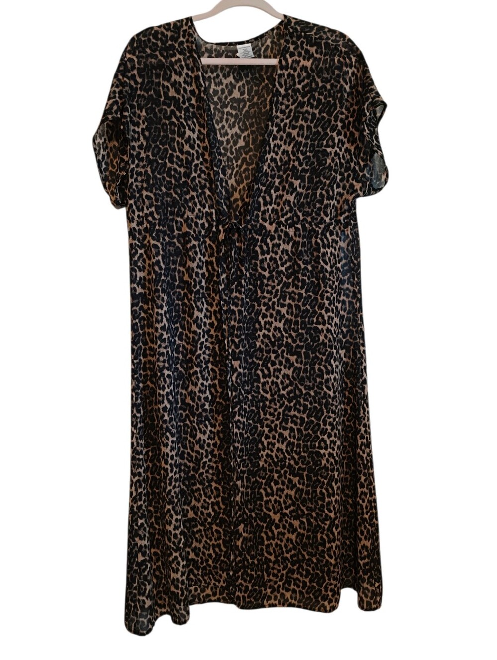 Leopard Print Front Tie Maxi Cover Up - Brown & Black